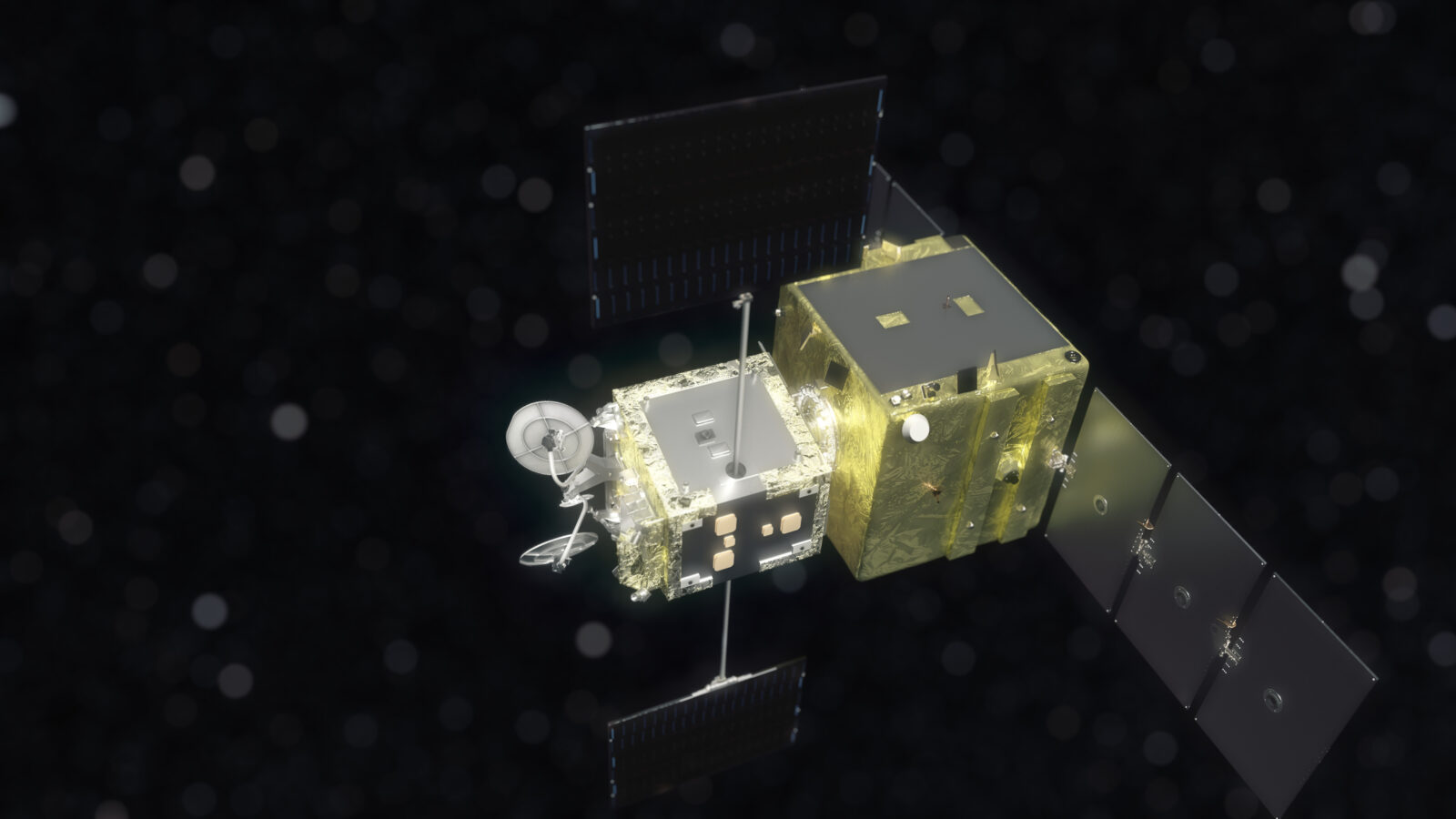CG image of the ELSA-M servicer magnetically docked with a client satellite in orbit